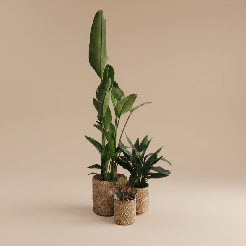 Large Medium Light Plant Trios - Black Plastic Pots