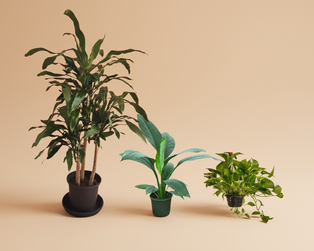 Large Low Light Plant Trios - Black Plastic Pots - Plantcultcairo