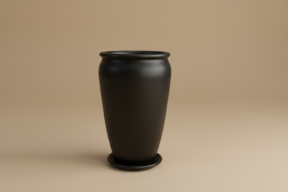Black vintage clay planter with saucer, 80cm height and 50cm diameter, large indoor plant pot
