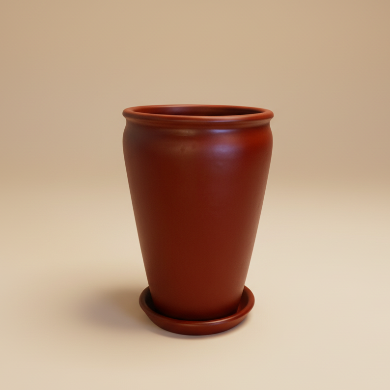Burgundy deep red vintage clay planter with saucer, 65cm height and 50cm diameter, suitable for large indoor plants
