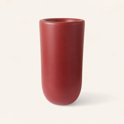 Burgundy fiberglass planter with smooth finish, 70cm tall planter with 40cm diameter suitable for indoor and outdoor plants
