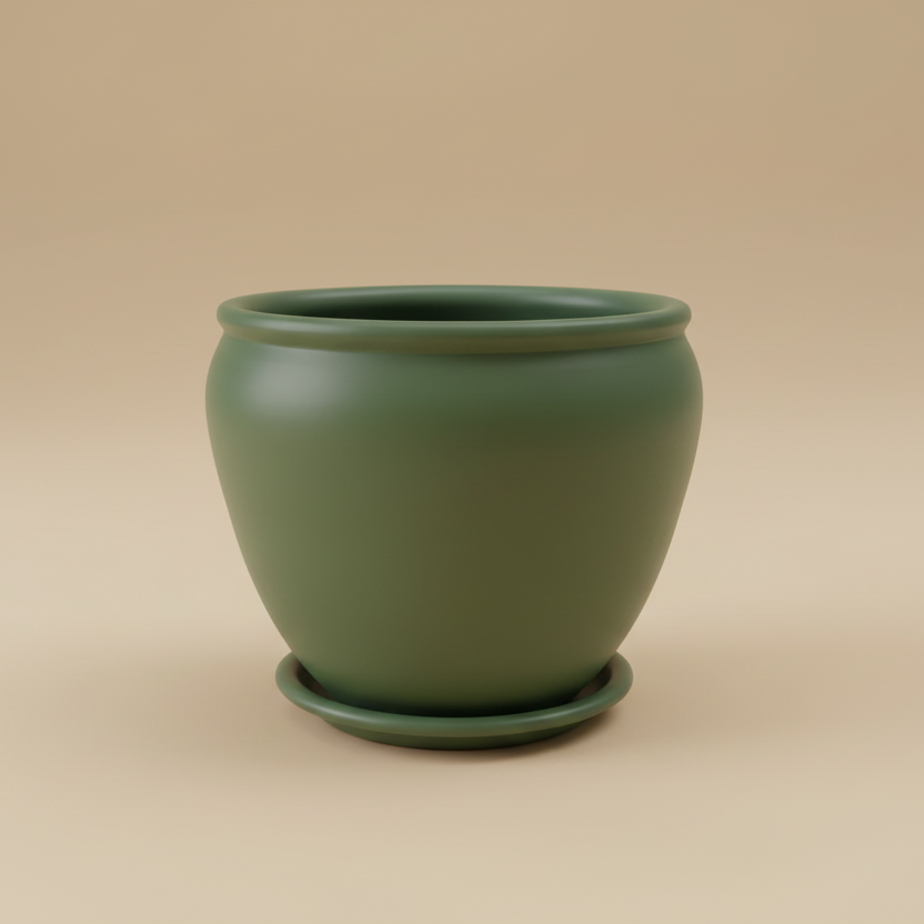 Earth green vintage clay plant pot with saucer, 50cm, also available in multiple colors