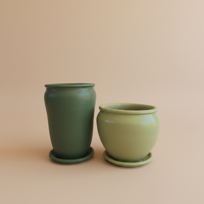 Earth green and olive green vintage clay planter duo set with 65cm and 50cm pots
