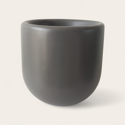 Grey fiberglass planter with smooth finish, available in 30cm, 40cm and 50cm sizes for indoor and outdoor plants
