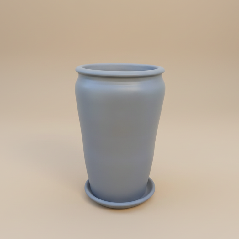 Grey vintage clay planter with saucer, 80cm height and 50cm diameter, large indoor plant pot
