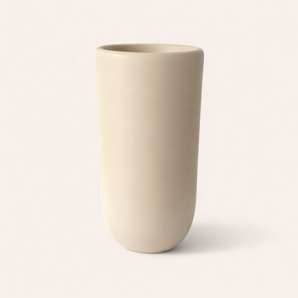 Ivory fiberglass planter with smooth finish, tall 70cm planter with 40cm diameter suitable for indoor and outdoor plants
