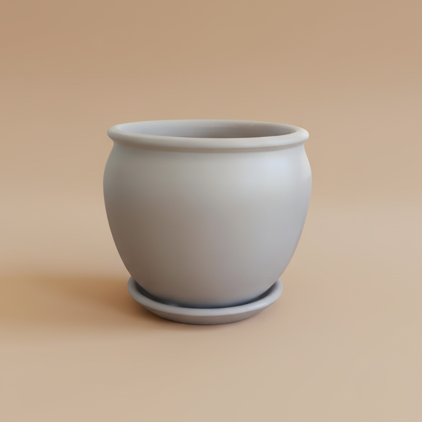 Light grey vintage clay plant pot with saucer, 50cm, also available in multiple colors
