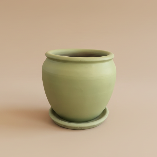Olive green vintage clay plant pot with saucer, 50cm, also available in multiple colors
