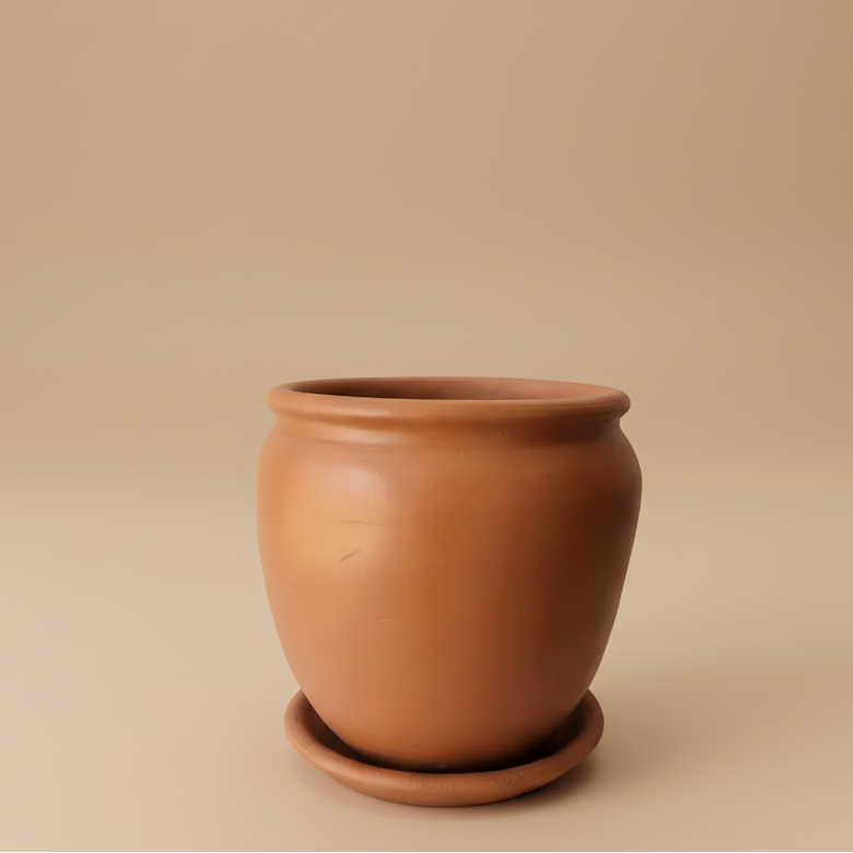 Terracotta vintage clay plant pot with saucer, 50cm, also available in multiple colors