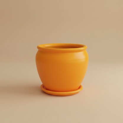 Yellow vintage clay plant pot with saucer, 50cm, also available in multiple colors
